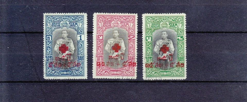 TAILANDIA SIAM 1928 CRUZ ROJA Mi 224-226 USADO Foto 1 de 1