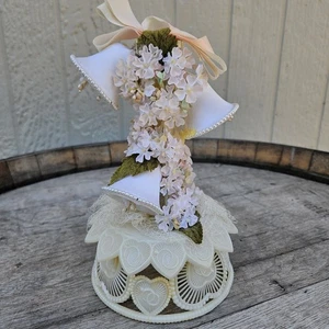 Vintage MCM Wedding Cake Topper Bells Flowers Plastic Mid Century Modern Retro - Picture 1 of 14