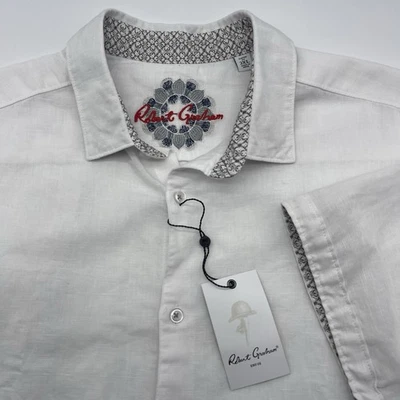 NWT Robert Graham Linen Blend Shirt Men 2XL White Borsi Short Sleeve Button - Image 1 of 4