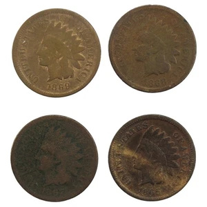 Lot of 4 - 1865, 1867, 1868, & 1869 Indian Head Cents Better Date Mixed Grade - Picture 1 of 2