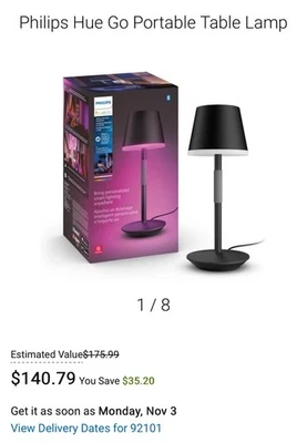 Philips Hue Go Portable Table Lamp Smart Color Changing Led Indoor Outdoor Use - Image 1 of 3