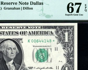 1963* 1900-K* $1 Dallas STAR Federal Reserve Note FRN • PMG 67 EPQ • ((TOP POP)) - Picture 1 of 3