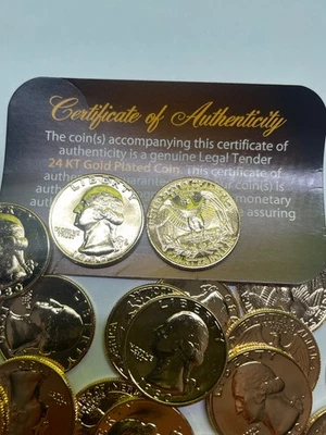 24k Gold plated Quarter Authentic Genuine Legal Tender  rising sun rocks vacavil - Image 1 of 4