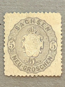 Saxony 20c / 1863 5ng Slate Embossed Arms Stamp / Unused - Picture 1 of 2
