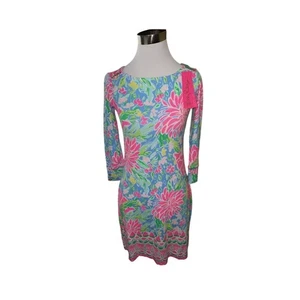Lilly Pulitzer Long Sleeve Dress Floral Pink Blue M - Picture 1 of 5