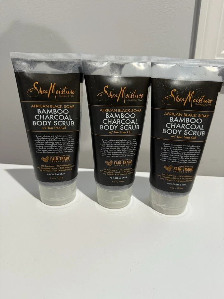 3 Shea Moisture African Black Soap Bamboo Charcoal Body Scrub FULL SIZE 6 oz. - Image 1 of 2
