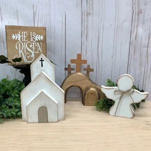 Easter He Is Risen Wooden Christian Home Decorations Church 7 Piece Set - Picture 1 of 7