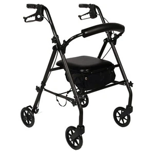 Rolling Walker Seniors Rollator Seat Wheels Use Sturdy Non Corrosive Frame Black - Picture 1 of 6