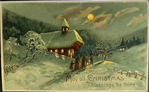Hold To Light HTL Christmas Winter Rural Snow Scene Church Unposted c1905 - Picture 1 of 3