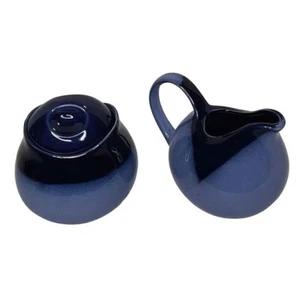 Vintage Mid Century Covered Sugar Bowl & Creamer Sango Nova Blue - Picture 1 of 4