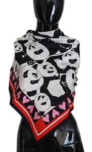 Dolce & Gabbana Multicolor Panda Print Silk Shawl Wrap Scarf