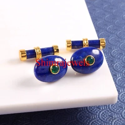 Natürlich Lapislazuli Edelstein Mit 18k Vergoldet Silber Manschettenknöpfe #531 - Bild 1 von 4