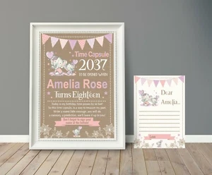Tarjetas personalizadas con impresión de cápsula del tiempo y cápsula del tiempo de elefante para primer cumpleaños - Imagen 1 de 4
