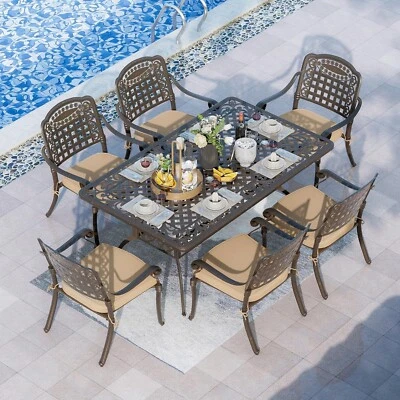 GREPATIO Outdoor Patio Dining Set of 7 Chairs with Cushions Rectangular Table
