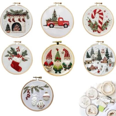 Christmas Embroidery Kit for Beginners w/ Pattern Hoop Gift for Mom Grandma - image 1 of 4
