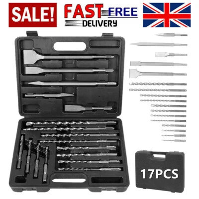 17 SDS Plus Rotary Hammer Drill Bit Chisel Set fit Masonry Concrete Tile Brick