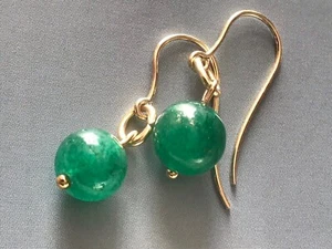 Natural Green Emerald Beaded solid 9ct gold Hooks dangle drop Earrings - Picture 1 of 4