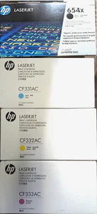 ✨ New Genuine HP 654X 654A LaserJet Toner Set CF330X, CF331A, CF332A, CF333A 3 ✨ - Afbeelding 1 van 6