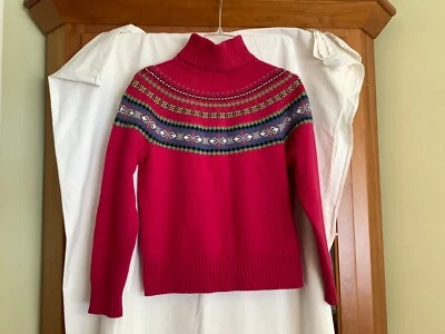 Eddie Bauer Cuello Alto Algodón Angora Mujer Talla PL Cuentas Fair Isle Rosa Nórdico Foto 1 de 4