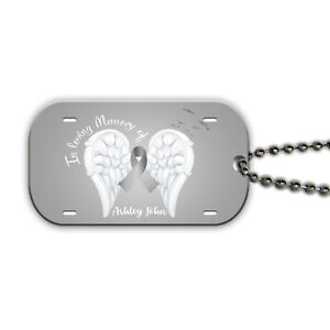 Nom personnalisé ailes cancer dans la mémoire d'amour métal étiquette d'identification militaire