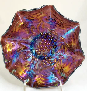 Imperial Grape 8.5 inch Amethyst Carnival Glass 8 Ruffle Bowl - Picture 1 of 9