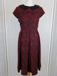 Lindy Bop Isadora Dress Size 14 Paisley Embroidered Jacquard Cap Sleeves Pleats - Picture 1 of 15
