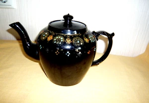 Kaffeekanne Teekanne Porzellan schwarz Jugendstil Ornamente Emaillfarbe England - Bild 1 von 5