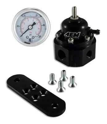AEM Universal Adjustable Fuel Pressure Regulator #25-302BK + FREE Pressure Gauge - Image 1 of 3
