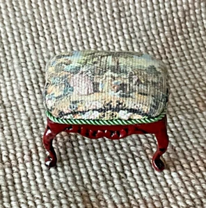 Dollhouse Miniature Stool Ottoman Printed Faux Petit Point Fabric 2302 - Picture 1 of 6