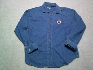 VTG GUESS Denim Shirt Mens Small Blue French Cuff 90s Rare Embroidered Logo - Picture 1 of 11