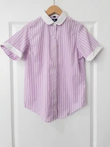 T-shirt nuova senza etichette vintage Carriage Court camicetta da donna rosa bianca con bottoni taglia 12 - Foto 1 di 6