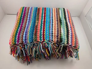 Manta afgana multicolor cuadrada con flecos hecha a mano ganchillo 57x61" nueva - Imagen 1 de 13