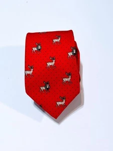 Christmas Reindeer Tommy Hilfiger Men’s Silk Tie 59 X 3 Inches Red (L:D6) - Picture 1 of 9