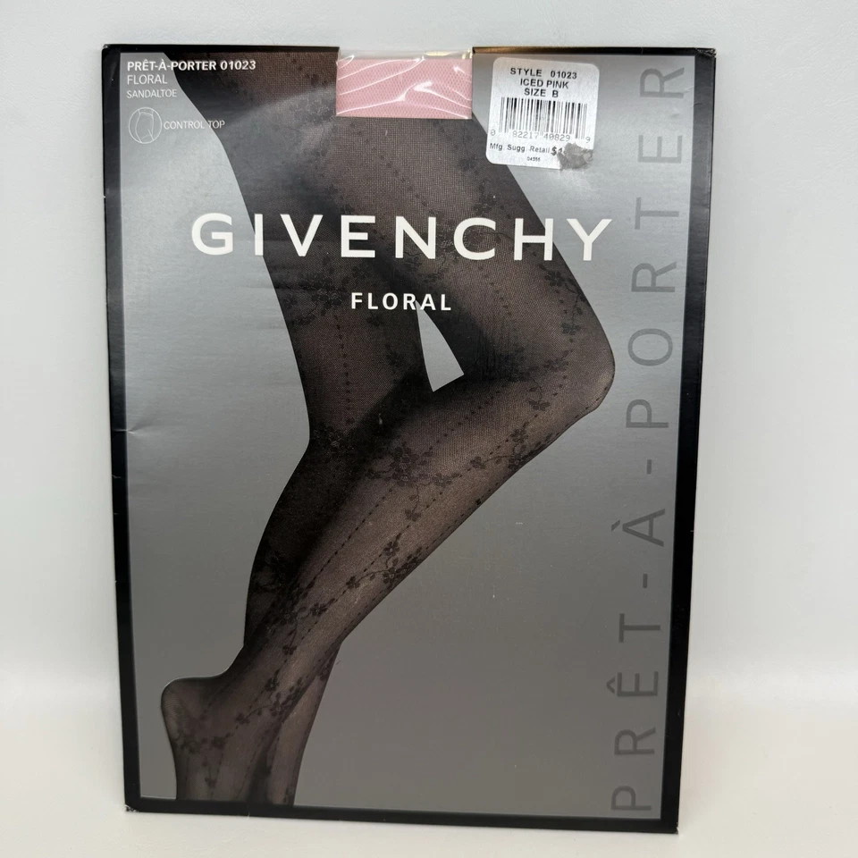 Givenchy Pret-A-Porter Hosiery Floral Iced Pink Control Top Sandaltoe Sz B New - Image 1 of 4