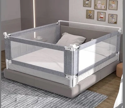 Riel de cama tamaño king de 3 piezas para niños pequeños - Protector de riel de cama ajustable para bebé - Gris Foto 1 de 4