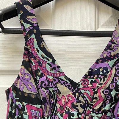 Vestido para mujer TIBI talla 4 seda cuello en V en capas estampado geométrico metálico Foto 1 de 4