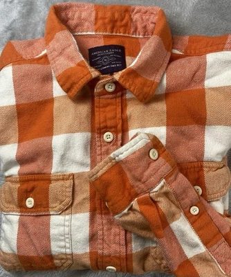 Рубашка мужская American Eagle фланелевая размер средний оранжевый кремовый буйвол клетчатая - Изображение 1 из 4
