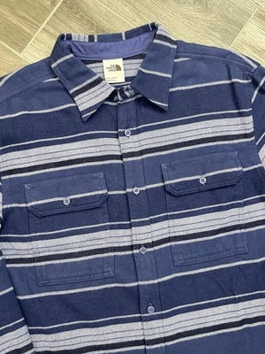 The North Face Men's L Arroyo Flannel Cave Blue Striped Button Down Shirt - Image 1 of 4