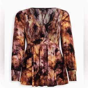 Blusa Babydoll Manga Larga Torrid Arrugada Gasa Tie Dye Calada Talla 4X - Imagen 1 de 11