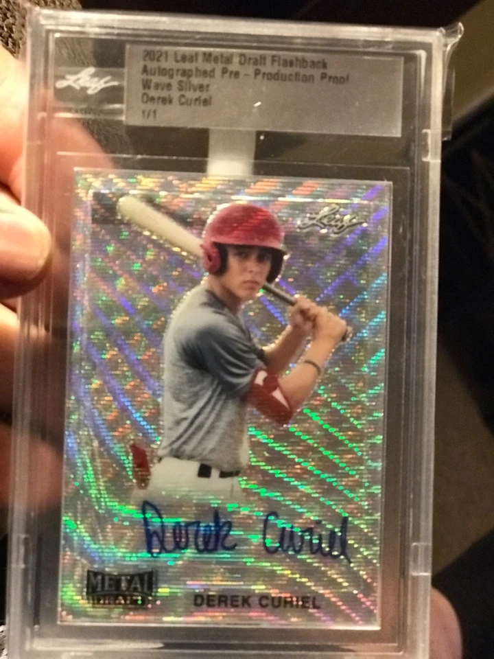 2021 Leaf Metal Draft Baseball Silver Wave Proof Derek Curiel Rookie Auto 1/1 - Image 1 of 2