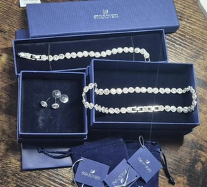 Swarovski weiße Kristall Halskette Armband Ohrringe Set signiert + Box - Bild 1 von 17