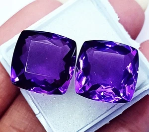 Loose Gemstones Natural Violet Amethyst 10 To 12 Ct Cushion Shape Pair Certified - Picture 1 of 8