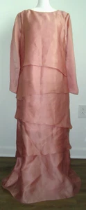 Vintage 70er William Pearson Dusty Rose fließendes Hochzeitsoutfit Maxi Größe 12 - Bild 1 von 12
