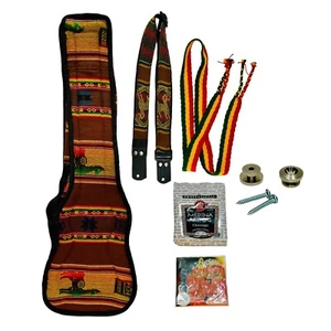 Bolivian Charango Case Aguayo Wool standard 2 Charango String 2 Strap +Strap Kit - Foto 1 di 22