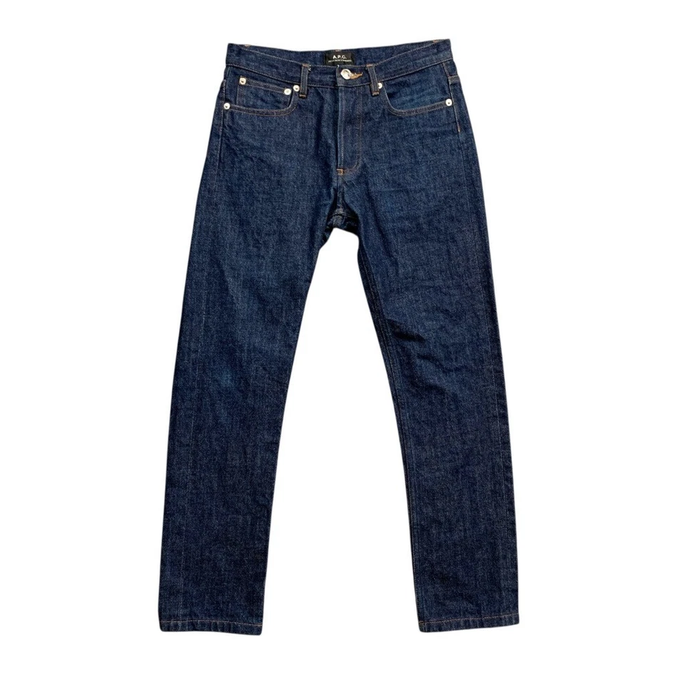 A.P.C. Jeans feminino 27 denim escuro botão mosca algodão pesado reto 5 bolsos - Imagem 1 de 4