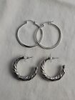 Set Of Two 925 Sterling Silver Hoop Earrings