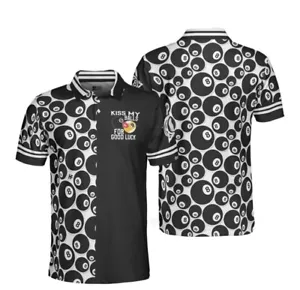 Black 8-ball Pool Design Polo Shirt T-shirt Top Size 2XL 46" Chest NEW - Picture 1 of 1