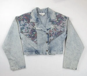 Cristina Vintage Acid Wash Denim Jacket With Floral Design Juniors Unknown Size - Picture 1 of 11