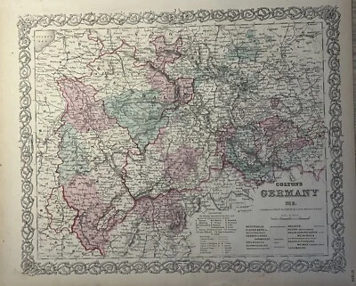 Mapa antiguo original coloreado a mano de Alemania Central de Colton de 1870 Foto 1 de 3