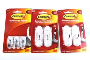 Command General Purpose Wire Hooks, Med/smal, .5-3 lb , White, 7 Hooks 12 Strips - Picture 1 of 5